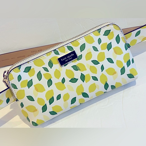 Kate Spade Top Zip Leather Belt Bag Lemons Trendy Large Xlarge XL Chic Luxe Cute - Picture 3 of 10